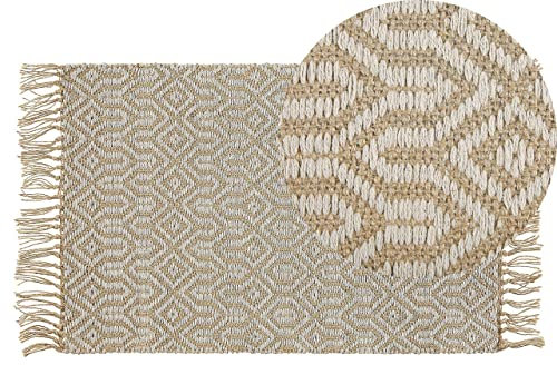 Beliani Teppich beige Jute u. Baumowlle rechteckig 50x80 cm zweiseitig Boho Stil Pozanti