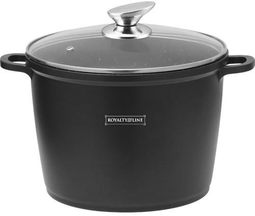 Royalty Line Suppentopf 24 cm Marmor beschichtet + Glasdeckel (7 Liter, Schwarz)