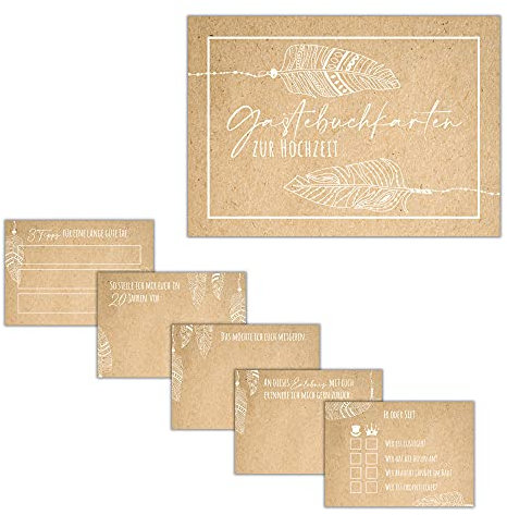 JEKA 50 Gästebuch-Karten für Hochzeitsbuch, DIY-Gastkarten Set für Gästebuch Hochzeitspiele für Gäste, Gästebuchkarten Hochzeit (Boho)