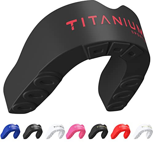 Titanium Sports Protège-dents de qualité supérieure - Coupe ajustée - Avec étui - Pour la protection de la mâchoire dans les sports de contact - Durable - Pour boxe, MMA, judo, karaté, rugby, hockey,
