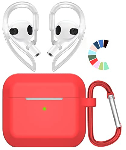 Case Compatible with Apple AirPods 3 Case Cover with Ear Hooks, YINVA Third Gen Accessories Protective Silicone Case Designed for AirPods 3rd Generation (Red)