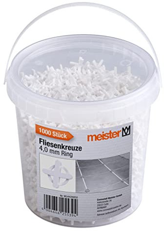 Meister Fliesenkreuze 4,0 mm - Praktisches Set mit 500 Stück - Wiederverwendbar durch Ring - Aus robustem Polypropylen - weiß / Fliesenzubehör / Fliesenverlegehilfe / Fugenkreuze / 4426850