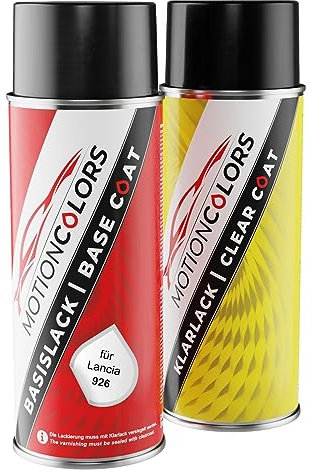 MOTIONCOLORS Rosso Ribes Metallic 926 für Lancia Autolack Sprühdosen Set Basislack Klarlack Spraydose 400ml