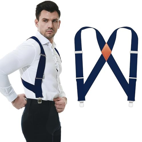 JTCMOJS Seitliche Clips Hosenträger für Herren, strapazierfähig, 5,1 cm, Trucker-Stil, Arbeits-Hosenträger, 5,1 cm, Marineblau, Einheitsgröße