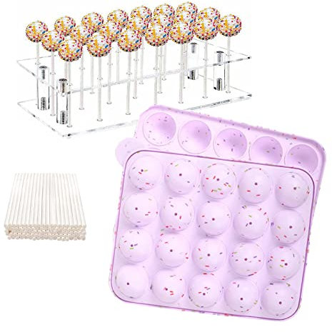 Erlsig Moules à cake pop, 100 bâtonnets en silicone avec support pour sucettes, bonbons, gumdrop et gelée Rose