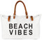 Beach Vibes Bag with Leather Handle, Extra Large Beach Bag for Women Waterproof Sandproof,Beach Vibes