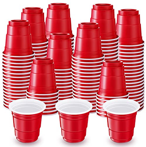 Yetene 500 Pack 2oz Red Plastic Shot Glasses Cup Disposable Shot Glasses Mini Small Disposable Plastic Red Cup for Summer Pool Water Party Snacks Samples Tasting