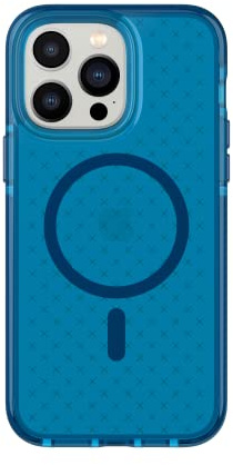 tech21 iPhone 14 Pro Max Evo Check Compatible with MagSafe – Shock-Absorbing & Slim Protective Phone Case with 16ft FlexShock Multi-Drop Protection & Extra Buttons Classic Blue