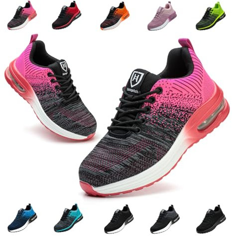 Chaussures de Securite Hommes Femmes Légère Basket de Securite Respirante Confortable Chaussure de Travail avec Embout en Acier 36-46 Rose EU 39
