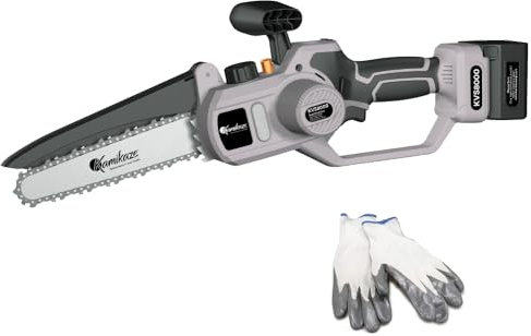 KAMIKAZE Mini Motosierra Eléctrica a Batería - Portátil, 300W, 2 Baterías de 21V 4Ah, Carga Rápida, Mango Ergonómico, Sistema de Seguridad, Corte Ø160mm, Incluye Maletín y Aceite Lubricante