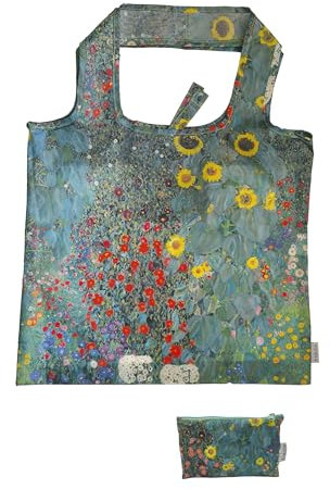 Fridolin Tasche: Gustav Klimt, Bauerngarten - „I was a bottle“ recycled, bag in bag, b/h: ca. 45,5 × 68,5 cm (offen); b/h: ca. 15,5 × 9,5 cm (geschlossen in kleiner Tasche)