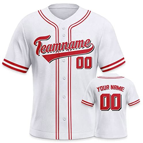 Personalisiertes Baseball Trikot 3D Stickerei/Druck Trikot Shirt mit Deinem Namen und Nummer Hip-Hop-Sportuniform für Herren Damen Kinder Fantrikot Weiß
