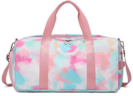 Bunt Graffiti Sporttasche Damen Niedlich Reisetasche Kinder Mädchen Tanztasche Trainingstasche für Fitness Gymnastik Schwimm Rosa Blau Sporttasche mit Wasserdichter Tasche Schuhfach Schultergurt