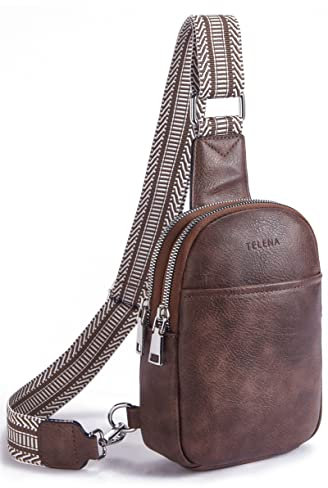 Telena Bauchtasche Damen, Damen Umhängetasche Klein Crossbody Bag PU Leder Sport Schultertasche Stylisch Sling Bag,Kaffee