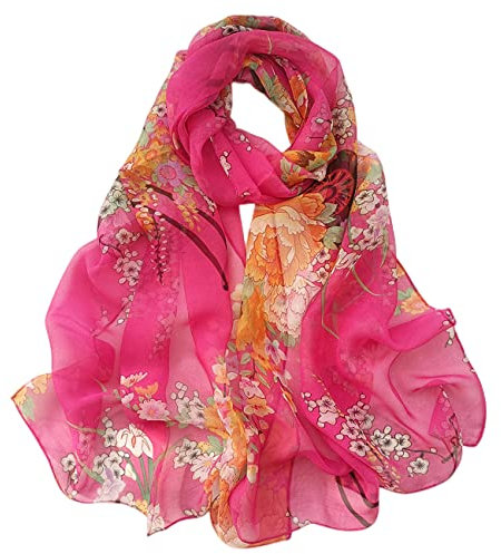 FAIRYGATE Schal Pink Chiffon Seiden Tuch Damen Eleganter Sommer Schal für Frauen Hochwertiges Seidentuch Seidenschal Halstuch und Chiffon Stola Dezent Stilvoll A4710