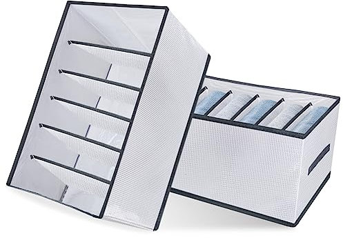 CLTPY Kleiderschrank Organizer 2 Stück, Schrank Organizer 36x25x20 cm für Aufbewahrung,Schrank Organizer Kleiderschrank,Organizer Schrank,für Hosen, Kleidung - 7 Fächer