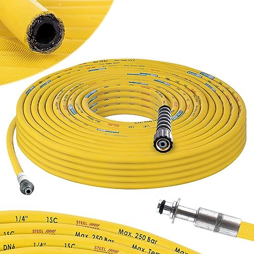 Tuyau flexible pour nettoyeur haute pression - Kärcher 10mm mâle remplacement JAUNE - 15 m 250 bar DN6 Profi M22 x 1,5 Tuyau haute pression compatible avec Kärcher HD HDS - 10 mm mâle