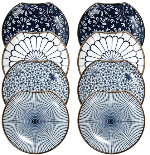 Goaste 8 Pack Ceramic Spoon Rest, 4.7 Cooking Utensil Rest Holder, Stackable Kitchen Gadget Spoon Cradle for Stove Top, Kitchen Counter, Housewarming Gifts, Vintage Blue, Dishwasher Safe