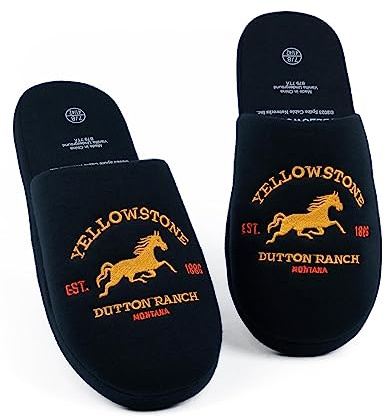 Yellowstone Herren Navy Hausschuhe | Dutton Ranch Emblem | Authentisches TV-Show-Merchandise | Erlebe den Geist der erfolgreichen US-Serie | Ideal zum Entspannen drinnen und stilvollen Fernsehabenden