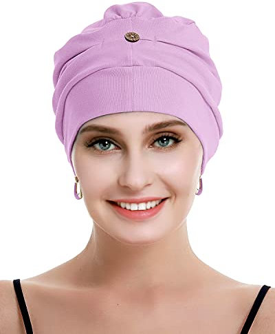 osvyo Baumwolle Chemo Kopfbedeckung für Damen Krebs Haarausfall Hut - Baumwolle Leichte Kopfbedeckung Versiegelte Verpackung HELL LILA