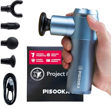 PISOOKA X2 Massagepistole Mini Massage Gun 4200 RPM 0,5kg Leise Handmassagegerät Muskel Massagegerät Percussion Massage Pistole Fasziengerät 4 Aufsätze für Rücken Schulter Oberschenkel Körper USB-C