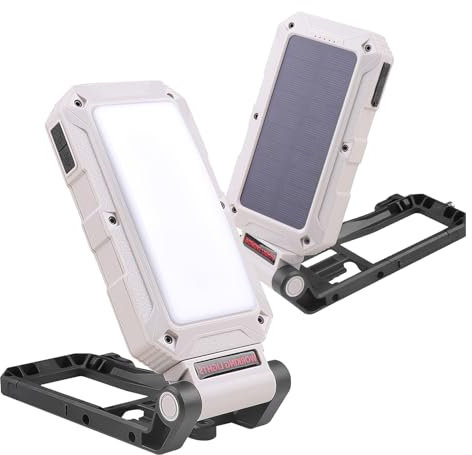 Solar LED Work Light, Foldable Magnetic COB Work Light 7 Modes Rechargeable LED Flashlight Torch with 360° Rotating Stand & Folding Hook, Solar LED Inspection Lamp for Repair Workshop Emergency Use