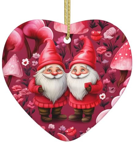 Valentinstag Zwerg Pilz Weihnachtsschmuck Herzförmige Weihnachten Hängende Ornament für Weihnachtsbaum Dekorationen, Keramik Andenken Geschenk, Xmas Keramik Ornament Home Decors