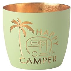 Windlicht Madras Happy camper Eisen Höhe 8,5 cm pastellgrün Gold