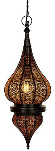 Orientalische Lampe Pendelleuchte Schwarz Fayna 55cm E27 Lampenfassung | Marokkanische Design Hängeleuchte Leuchte aus Marokko | Orient Lampen für Wohnzimmer Küche oder Hängend über den Esstisch