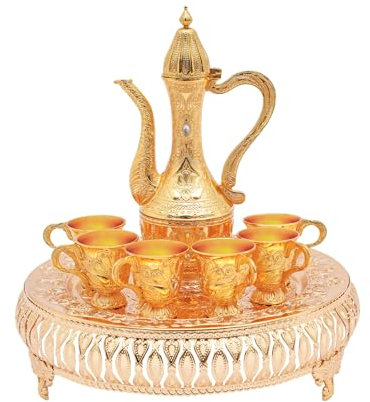 Teeservice-Set mit 6 Teetassen und 1 Teekanne,europäisch -Kaffeekannen-Set,für die Teeparty zu Hause,türkischen Kaffee, Tee, italienischen Wein, Whisky, Brandy (Golden)