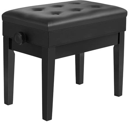 SONGMICS Klavierhocker höhenverstellbar, mit verstecktem Stauraum, Klavierbank, Hocker gepolstert, Sitzhocker, Sitzbank, 56,2 x 34 x (47-55) cm, schwarz LPB57H