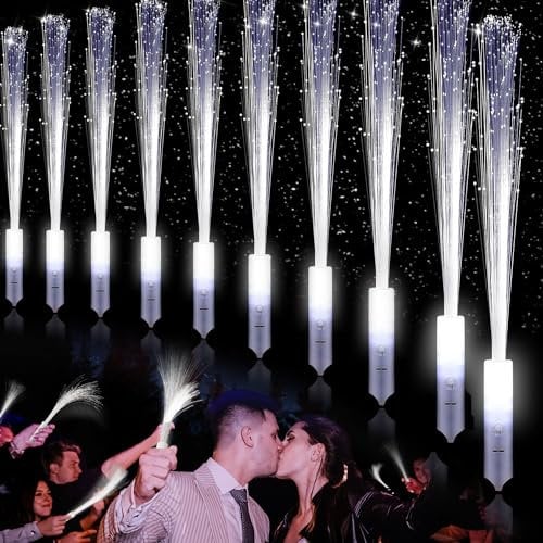 JONRRYIN LED Leuchtwedel weiß, 72 Stück LED Leuchtstab Glasfaser, LED Leuchtstäbe Partyzubehör 3 Modi, LED Leuchtstäbe Hochzeit Glasfaserlampe für Hochzeit Partys Konzert Partygeschenke (72)
