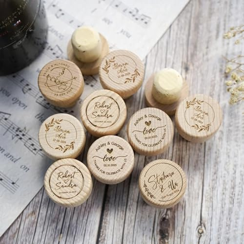 Bouchons de vin en liège personnalisés en bois, bouchon en liège personnalisé, idées de fête de mariage pour remercier les invités, bouchons de vin pour mariage (lot de 30)