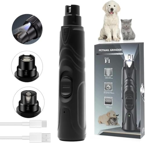 Dog Nail Grinders, Professional Pet Dog Nail Grinder Low Noise, 2-Speed Electric Dog Claw Grinder Pet Nail Trimmer File With LED Light, Painless Paw Claw Grooming for Small Medium Large Dogs & Cats