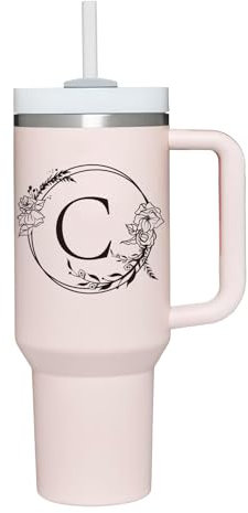 AMZUShome Personalisierbarer Becher mit Initialen, 1,2 l Fassungsvermögen. Tasse mit Buchstabe C, 1,2 l Becher mit Griff. Individueller Becher mit Buchstabe. Monogramm-Tasse, Geschenke für Frauen,