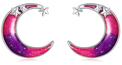 POPLYKE Bunte Mond und Stern Ohrringe 925 Sterling Silber Mond Ohrringe Mädchen Mond Ohrstecker Damen Mond Schmuck Geschenke