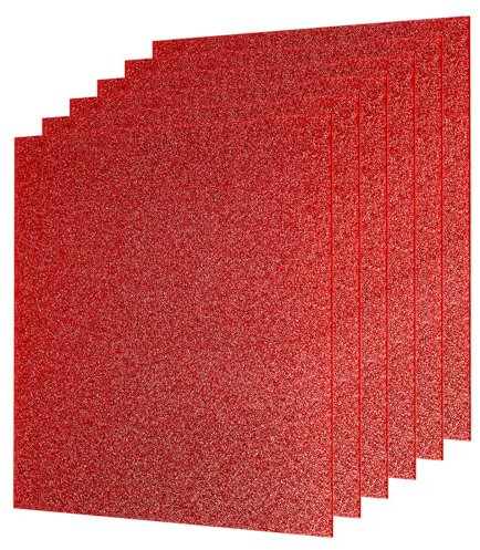 sourcing map Lot de 6 feuilles acryliques à paillettes rouges de 0,3 cm d'épaisseur, 20,3 x 20,3 cm, feuilles en plastique PMMA fluorescentes extrudées translucides pour loisirs créatifs, découpe et
