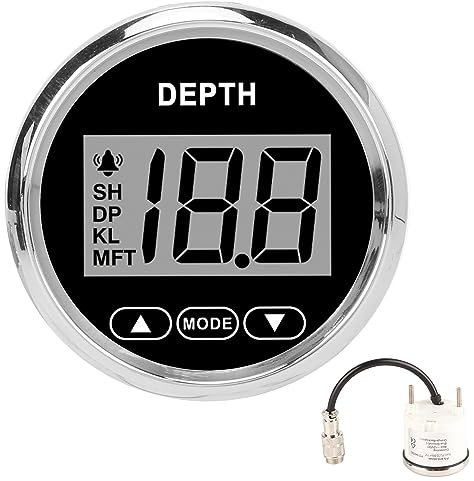 Brilluxa 52mm/2in Marine Depth Gauge Rang 100m/110yd White Backlight Waterproof Digital Boat Gauge Depth Tester Detector for Yachts Fishing Boats Marine
