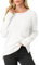 GRECERELLE Pullover Damen Winter Langarm Elegant Leichter Rundhals Pulli Herbst Strickpullover Seitenspaltung Oberteile Sweatshirts für Damen (Weiß,XL)