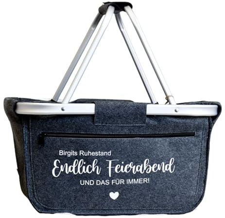 Geschenk zur Rente | personalisierter Einkaufskorb aus Filz als Abschiedsgeschenk für den Ruhestand | Geschenkidee zum Abschied Kollege oder Kollegin | Endlich Feierabend