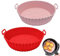 XoeLLe Pack of 2 Silicone Mould for Hot Air Fryer, Air Fryer Liners, Silicone Pot Liners, Baking Paper, Round Basket, Reusable Silicone Insert for Hot Air Fryer, Accessories for Oven, Microwave (Pink,
