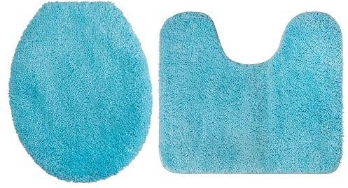 Brandsseller WC-Set 2-Teilig WC-Vorleger mit Ausschnitt 45x50 cm WC Deckelbezug 38x48 cm aus weichem Mikrofaserstoff rutschfeste-Tuerkis