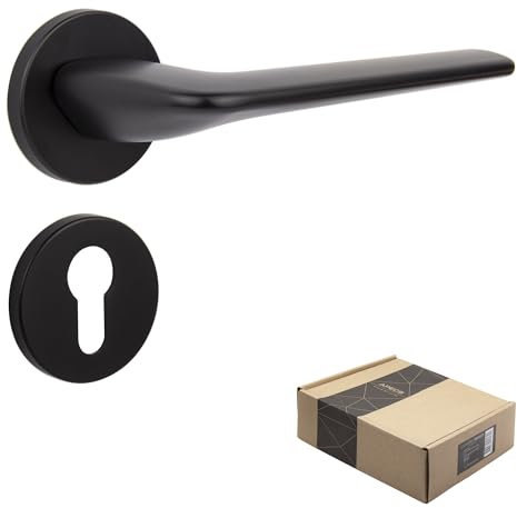 APECS Maniglia per porte interne, nera opaca, moderna, per porta interna, con rosette quadrate, con materiale di fissaggio, per porta, modello CAPELLA PZ