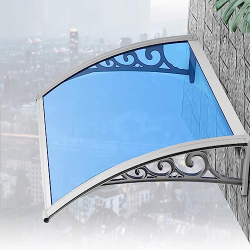 Tettoia per porta d'ingresso resistente ai raggi UV, tenda da sole esterna autopulente, veranda, veranda, copertura antipioggia, copertura in policarbonato blu con staffa argentata, facile d