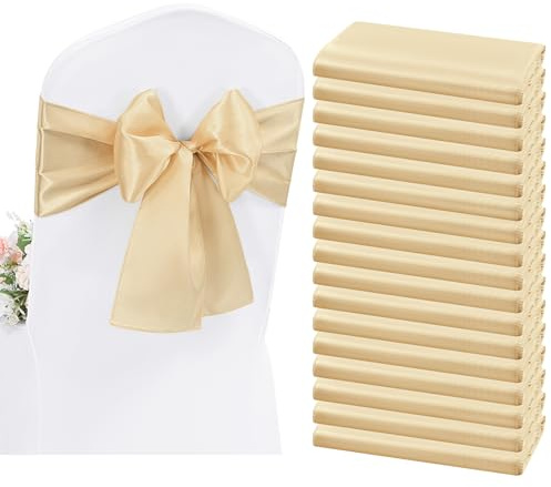 YMHPRIDE 50 Stück Satin-Stuhlschärpen, Champagner-Stuhlschärpen, Schleifen, Schärpen für Hochzeit, Party, Geburtstag, Hotel, Zuhause, Küche, Dekoration (Champagner, 200cm)