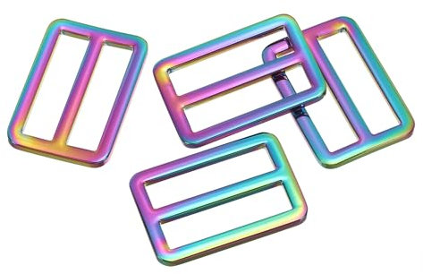PATIKIL Flat Metal Slide Buckle 1 Inch / 25mm, 4 Pcs Tri-glide Sliders Webbing Strap Belt Adjuster for Strap Keeper Leathercraft DIY Bag Belt Purse Making, Rainbow