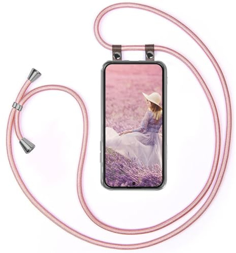moex Handykette für Nothing Phone (2a) Plus Hülle mit Band abnehmbar, Handyhülle mit Kette zum Umhängen, Handyband 155 cm lang Stoff Kordel Umhängehülle, Handy Umhängeband, Rosegold