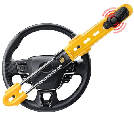 Steering Wheel Lock with 113dB Alarm, ELECTOP Heavy Duty Anti-Theft Car Device Car Wheel Lock with Adjustable Locking and 2 Keys, Car Security Lock Car Alarm System for Auto Truck Van SUV