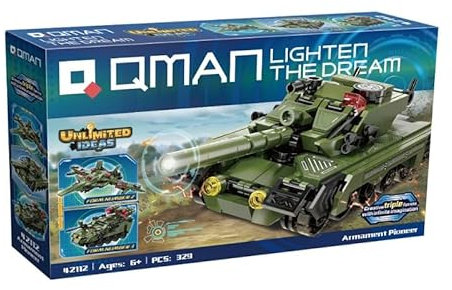 QMAN® 42112-3-in-1 Panzer, Kampfjet, Panzerabwehrfahrzeug Bauset – Kreatives Konstruktionsspielzeug für Kinder, kompatibel mit Anderen Marken
