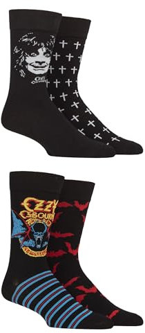 SockShop Ozzy Osbourne Blizzard of Ozz Cotton Socks Heavy Metal Music Classic Rock Luxury Gift Box 4 Pack - Black 7-11